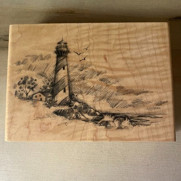 Inkadinkado VTG lighthouse seascape rubber stamp nautical preppy journal cards - Picture 1 of 7